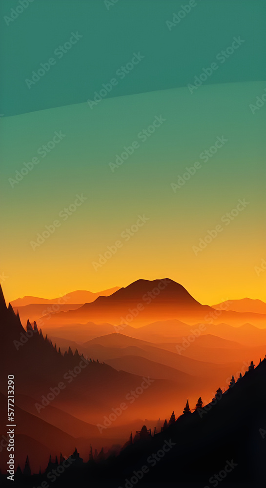 Vertical Graphic Mountain Silhouette Landscape #3