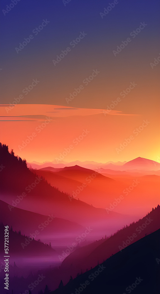 Vertical Graphic Mountain Silhouette Landscape #2