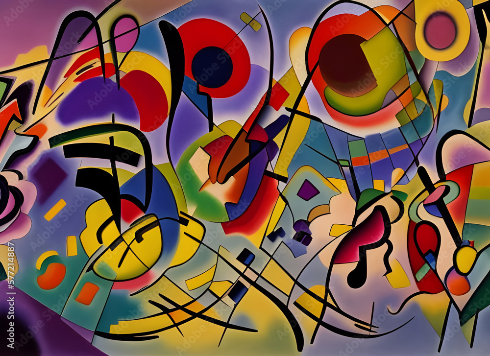 Obraz premium Abstract modern nature themed painting with complementary colors and dynamic bright shapes. generative ai illustration.