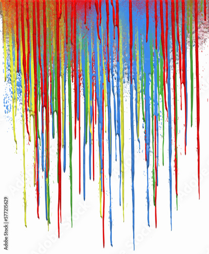 Paint drips down the page in multiple color in the vector image.