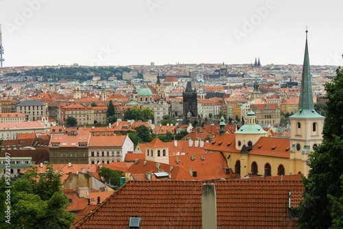 Old Town of Prague. Czech republic. Panoramic view of Prague landscape with red roofs.