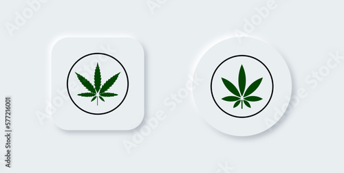 hashish leaf, green hemp leaf icon in square and circle in neomorphism style eps10