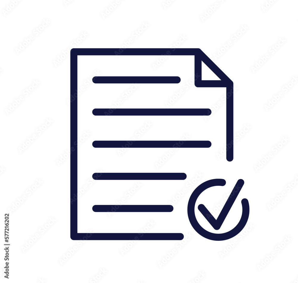 Simple business icon. Document with checkmark or tick. List of tasks or financial goals. List of completed cases or projects. Cartoon linear vector illustration isolated on white background Simple business icon. Document with checkmark or tick. List of tasks or financial goals. List of completed cases or projects. Cartoon linear vector illustration isolated on white background