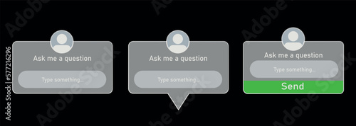 Ask me a question. Sticker frame, story, quiz, template. Vector Illustration. Ask questions, options storie, button, mockup, frame, social media story