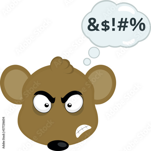 vector illustration face of a cartoon mouse with an angry expression and a cloud of thought with an insult text