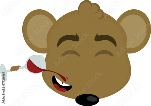 vector illustration face of a cartoon mouse drinking a glass of wine