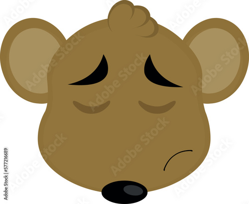 vector illustration face of a mouse cartoon brown with a sad expression or regret