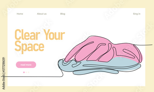 Home cleaning service landing page design concept, illustration of janitors with cleaning tools. Vector illustration