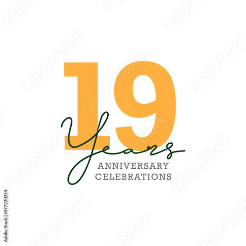 19 years anniversary. Anniversary template design concept with golden number , design for event, invitation card, greeting card, banner, poster, flyer, book cover and print. Vector Eps10