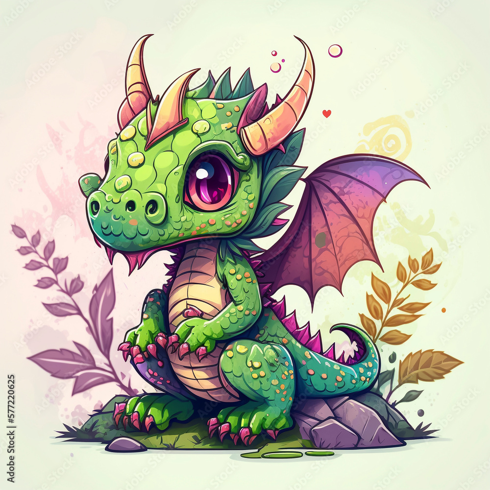 Obraz premium Cute Dragon #21. Generative AI.