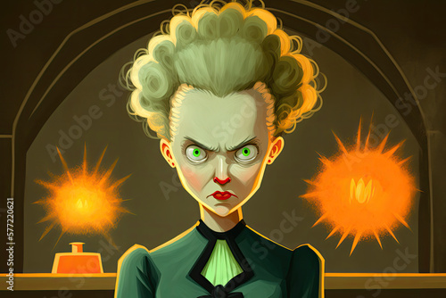 Fotografie, Obraz Marie Curie in the style of Rick and Morty made with generative ai