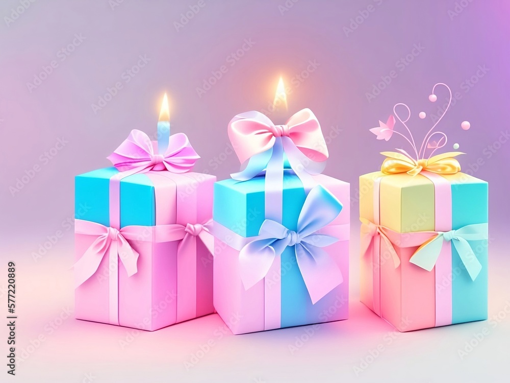 Greeting card with gift boxes in gentle colors, holiday card for March 8, mother's day, valentine's day, gift, generative ai Greeting card with gift boxes in gentle colors, holiday card for March 8, mother's day, valentine's day, gift, generative ai