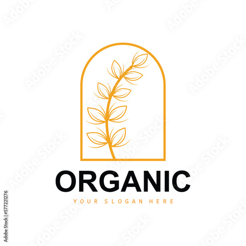 Wheat Rice Logo, Agricultural Organic Plants Vector, Luxury Design Golden Bakery Ingredients © Mayliana