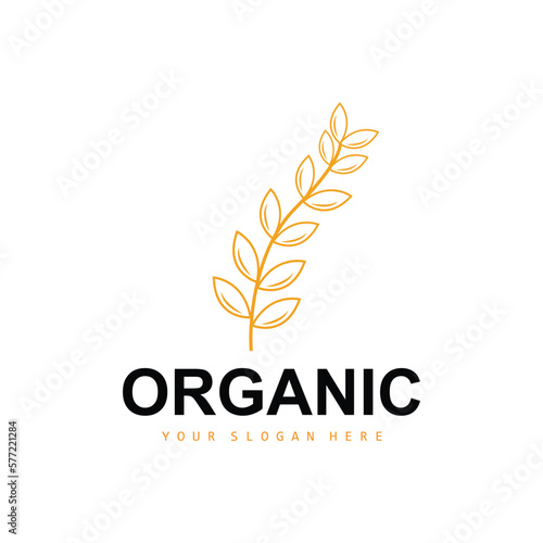 Wheat Rice Logo, Agricultural Organic Plants Vector, Luxury Design Golden Bakery Ingredients