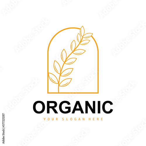 Wheat Rice Logo, Agricultural Organic Plants Vector, Luxury Design Golden Bakery Ingredients