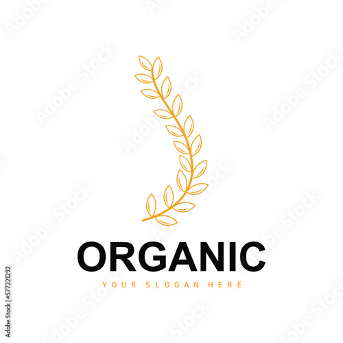 Wheat Rice Logo, Agricultural Organic Plants Vector, Luxury Design Golden Bakery Ingredients