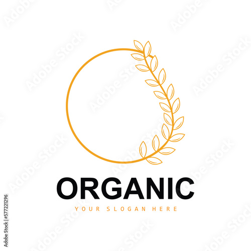 Wheat Rice Logo, Agricultural Organic Plants Vector, Luxury Design Golden Bakery Ingredients