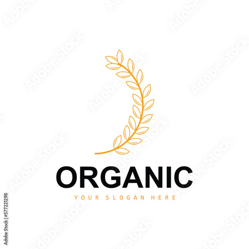 Wheat Rice Logo, Agricultural Organic Plants Vector, Luxury Design Golden Bakery Ingredients