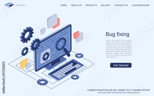 Bug fixing, error search, data recovery flat 3d isometric vector concept illustration
