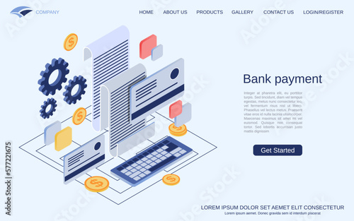 Bank payment, online banking, money transfer, financial transaction flat 3d isometric vector concept illustration
