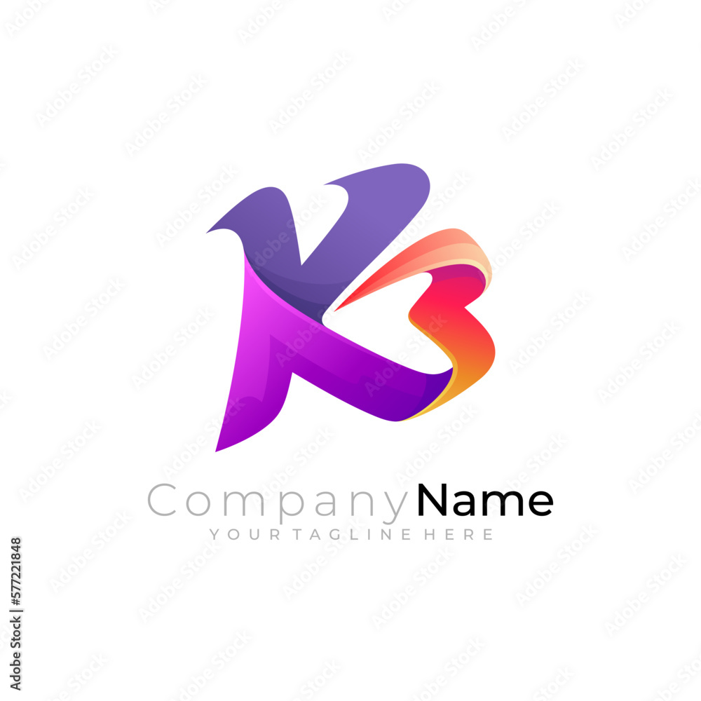 Letter K and B logo combination, 3d colorful, simple logos Letter K and B logo combination, 3d colorful, simple logos