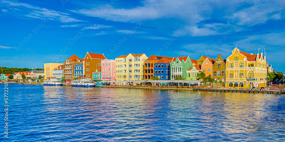 Panorama of the colorful buildings in Willemstad, Curacao