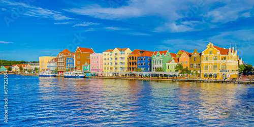 Panorama of the colorful buildings in Willemstad, Curacao photo