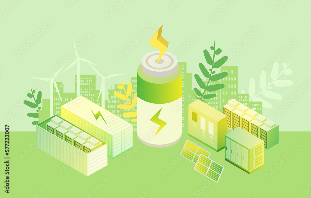 Naklejka premium Renewable Green Energy Concept. Solar Panels and Wind Power Plants. Sustainable Ecological Power Generation of Clean Energy.