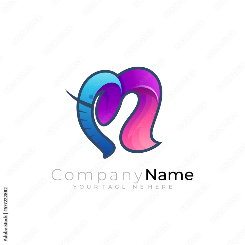 Obraz premium Letter M logo and Elephant design combination, Mammoth icons