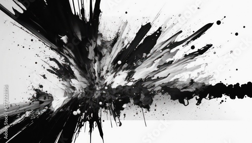 Abstract watercolor background. Black ink splatter on white paper. Black and white watercolor wallpaper. Generative AI art.