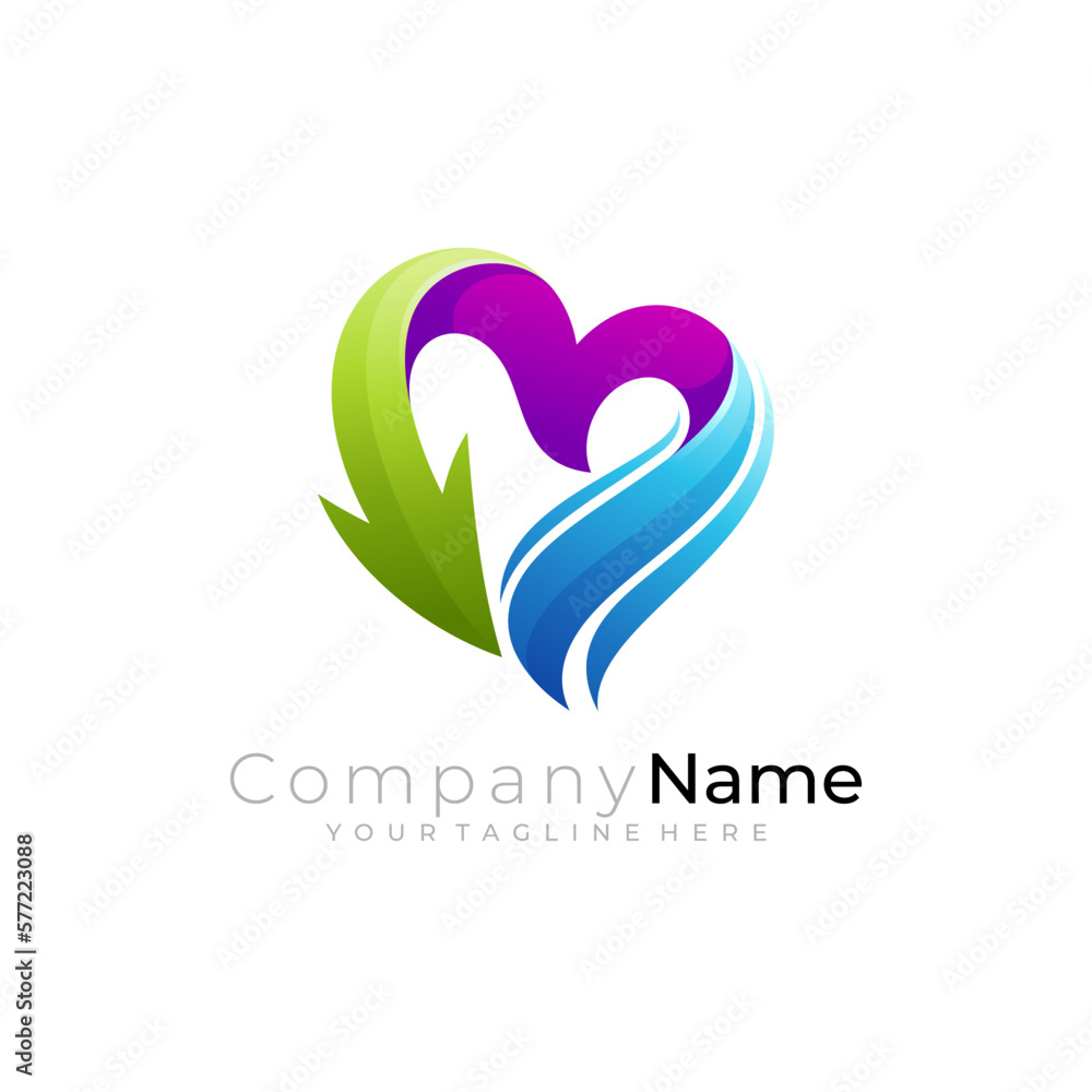 Love logo with arrow design vector, 3d colorful icons