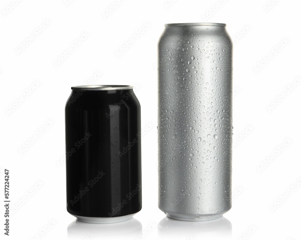 Aluminum cans on white background. Mockup for design Aluminum cans on white background. Mockup for design