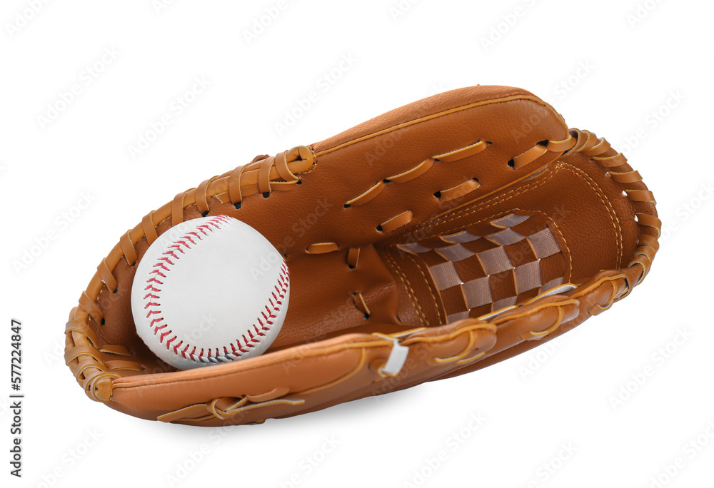 Leather baseball glove with ball isolated on white Leather baseball glove with ball isolated on white