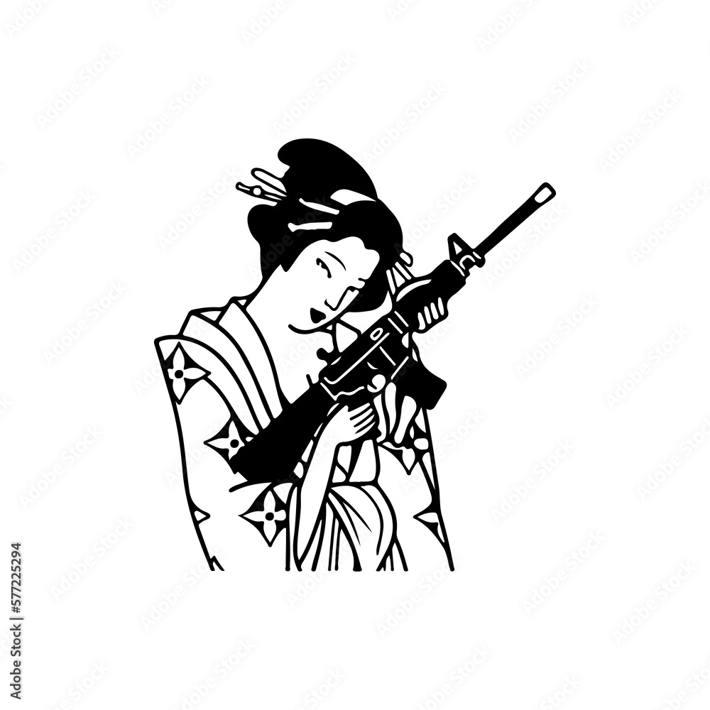 vector illustration of a geisha with a firearm vector illustration of a geisha with a firearm