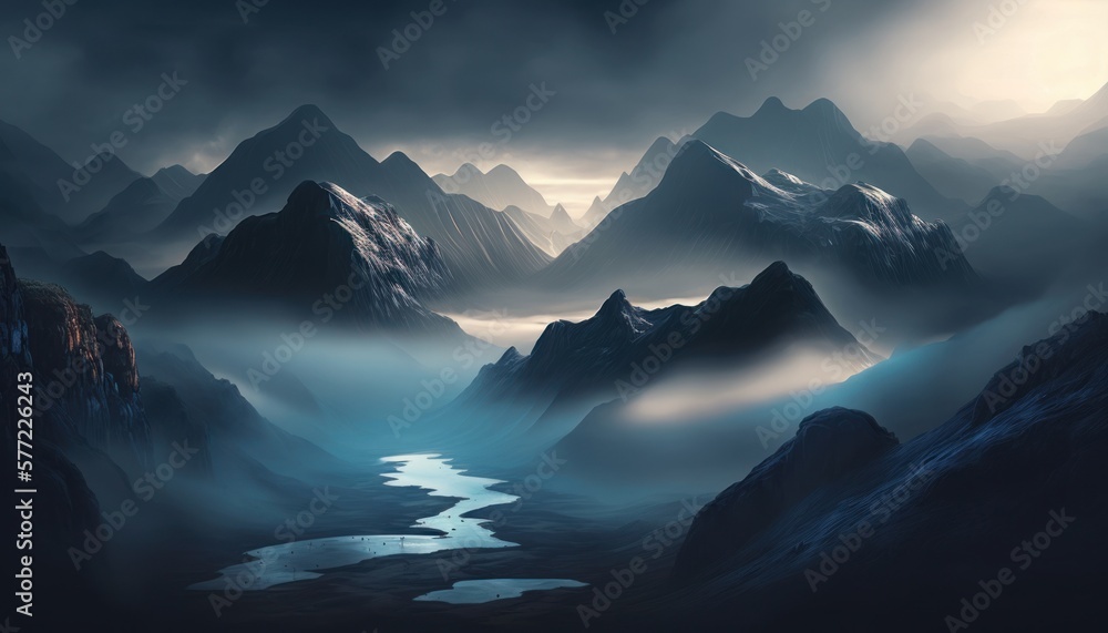 山と霧　イメージイラスト　generative AI