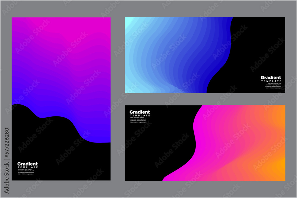 Vector colorful wave geometric shape with color gradation for banner and brochure design with black blank space