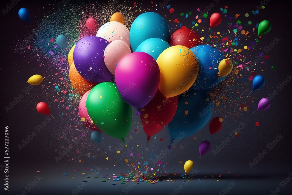 Illustration of many colorful balloons sprinkled with confetti, background for celebrations. IA generated. Illustration of many colorful balloons sprinkled with confetti, background for celebrations. IA generated.