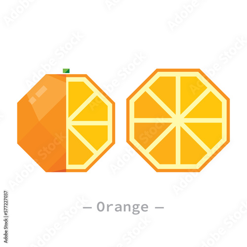 Single orange abstract geometrical flat design illustration. Simple creative healthy fruit interface elements for app icon logo ui ux web banner isolated on white background, no gradients