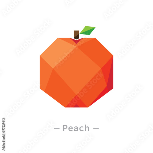 Single peach abstract geometrical flat design illustration. Simple creative healthy fruit interface elements for app icon logo ui ux web banner isolated on white background, no gradients