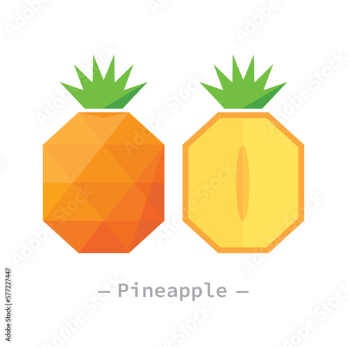 Single pineapple abstract geometrical flat design illustration. Simple creative healthy fruit interface elements for app icon logo ui ux web banner isolated on white background, no gradients