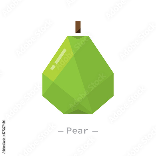 Single green pear abstract geometrical flat design illustration. Simple creative healthy fruit interface elements for app icon logo ui ux web banner isolated on white background, no gradients