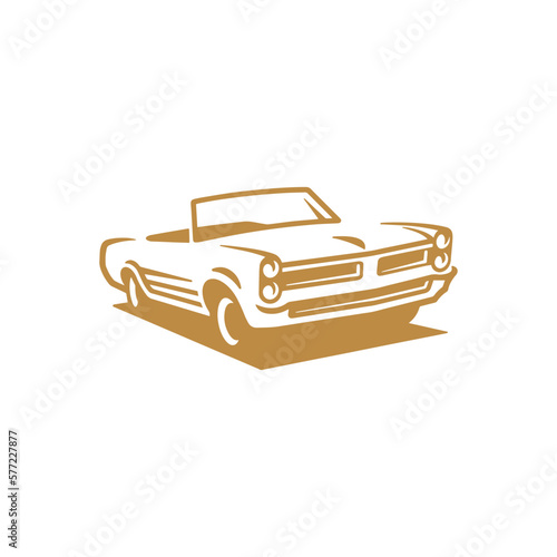 Classic muscle car line art. Vintage retro vehicle vector illustration
