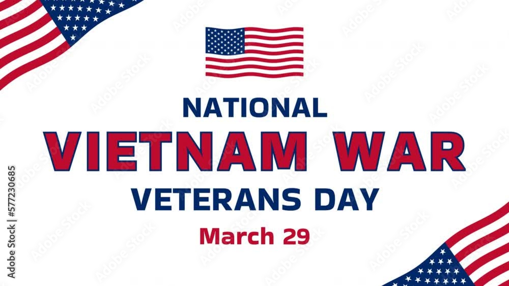 National Vietnam War Veterans Day Text Animation with usa flag background. Most states celebrate “Welcome Home Vietnam Veterans Day” on March 29 or 30 of each year in USA. National Vietnam War Veterans Day Text Animation with usa flag background. Most states celebrate “Welcome Home Vietnam Veterans Day” on March 29 or 30 of each year in USA.