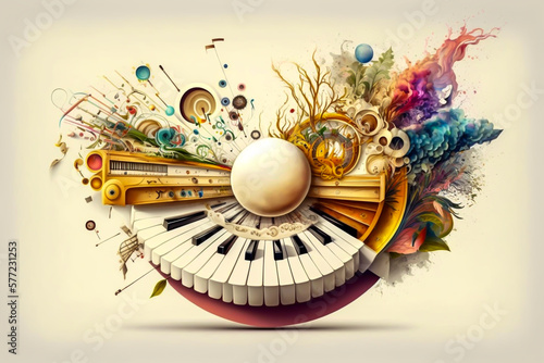 Music can you feel, abstrac illustration of a piano music instruments, generative ai