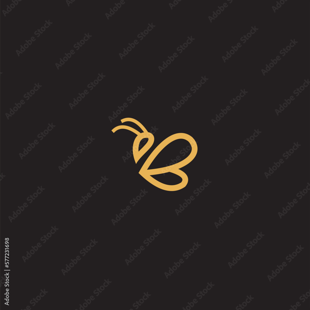 Bee logo shaped with lines forming a flying bee into the design, creating a bee logo in gold color.