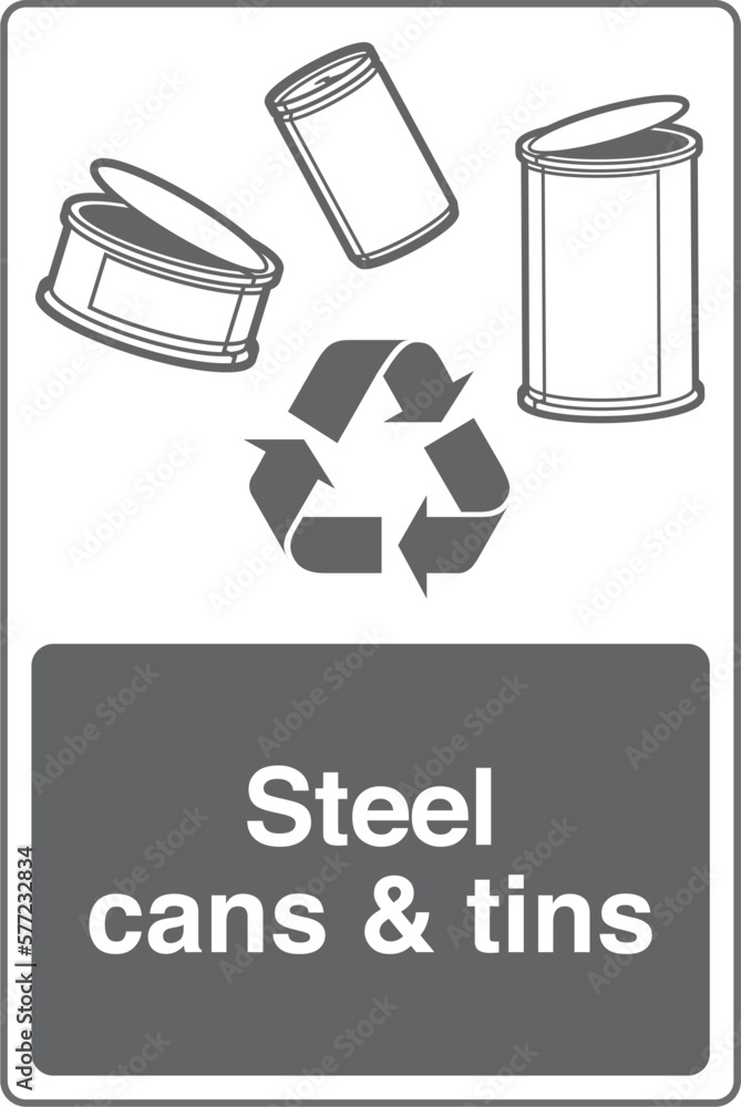 Recycling Waste Management Trash Bin Label Sticker Sign Steel Stock