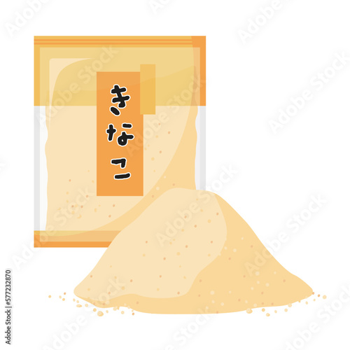 Vector illustration of soybean flour. The package says "soybean flour" in Japanese.