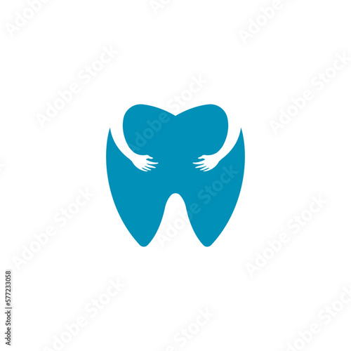 dental care logo with hands hugging vector icon illustration