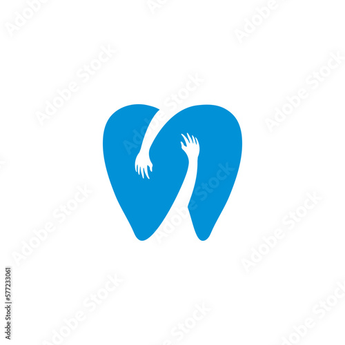 dental care logo with hands hugging vector icon illustration