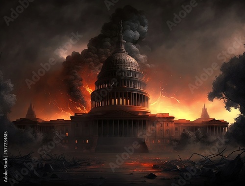 Capitol Building Burning During an Apocalypse Generative AI